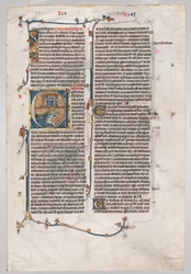 Enkel Blad uit een Bijbel: Initiaal E[t factum est] met Jona Verslonden door de Walvis, ca. 1290