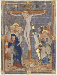 Enkele miniatuur uit een missaal: De kruisiging, c. 1385-1390