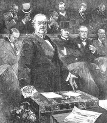 Sir William Harcourt kondigt het ontslag aan van de regering van Lord Rosebery, 1895, 1901