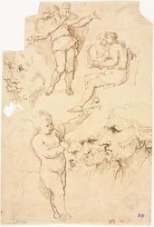Schetsen van hoofden en figuren