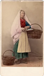 Kleine beroepen: een koopman met rieten manden, Venetië. 19e eeuw