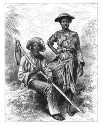 Slangenbezweerder en Houtskoolmeisje, Martinique, ca. 1890