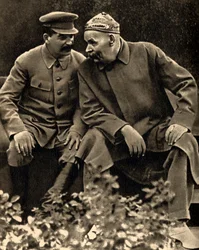 Sovjetleider Jozef Stalin en schrijver Maksim Gorki, Moskou, USSR, 1931.