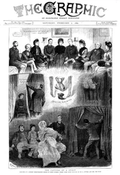 Geest ontmaskerd bij een seance in Londen, 1880