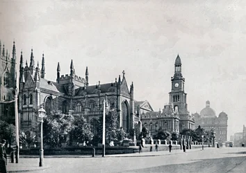 St. Andrews Kathedraal, Sydney Stadhuis en Marktgebouwen, ca. 1900