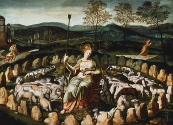 St Genevieve die haar Schapen Hoedt, 16e eeuw
