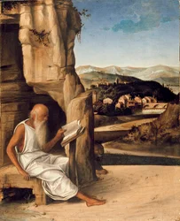 St. Hiëronymus lezend in een landschap, laat 15e eeuw