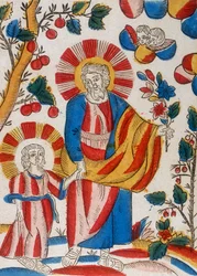 St. Jozef en Jezus, zijn zoon, hand in hand lopend, 18e eeuw
