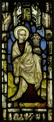 Gebrandschilderd glaspaneel met de heilige Barbara, Brits, ca. 1450.