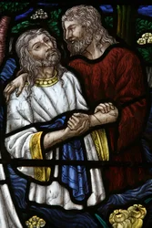 Glas-in-lood: Sint Jan doopt Jezus, Jeruzalem, Israël