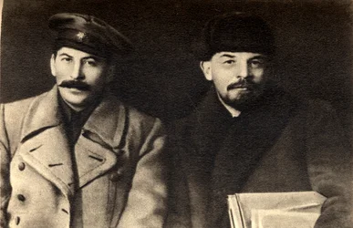 Stalin en Lenin, Russische bolsjewistische revolutionaire leiders, Moskou, Rusland, 1919