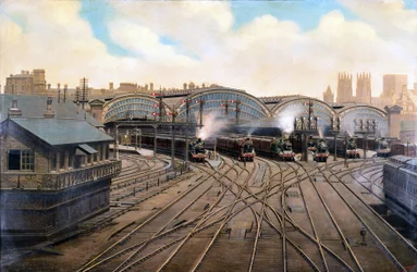 Stoomlocomotieven op York Station, Yorkshire, ca. 1910