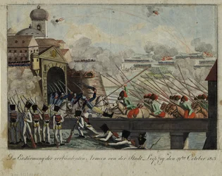 Bestorming van de stad Leipzig door de geallieerde troepen