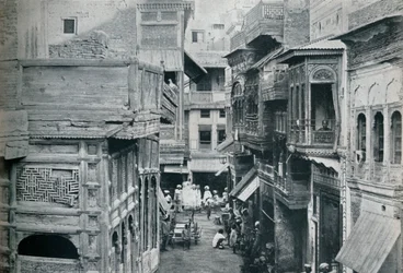 Straat in Lahore, de hoofdstad van de Punjab, ca. 1942