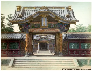 Tempelpoort, Shiba, Tokio, Japan, begin 20e eeuw
