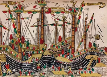 De slag bij Zonchio Navarino, c1499