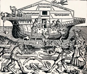De bouw van de ark onder toezicht van Noach