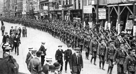 Het burgerleger van territorials, Strand, Londen, Eerste Wereldoorlog, 1914