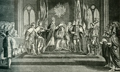 De kroning van Anne Boleyn met de kroon van St. Edward, 1902