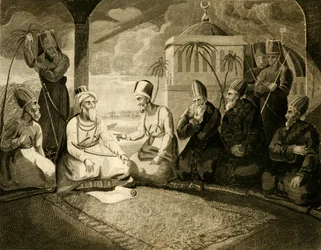 De Dey van Algiers raadpleegt zijn raad over de aankomst van de Engelse vloot, 1816