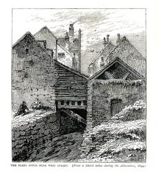 De Fleet Ditch bij West Street, tijdens aanpassingen, 1844