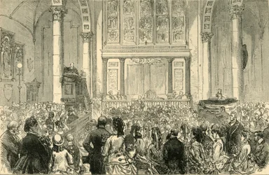 De Bloemenpreek in de St. Catherine Cree Kerk, c1872