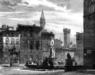 De Fontein van Neptunus, Piazza della Signoria, Florence, Italië, 19e eeuw