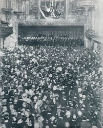 De grote wervingsbijeenkomst in de London Guildhall, 1914