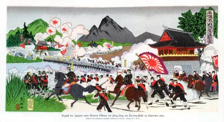 De Japanners onder leiding van Generaal Oshima vallen Ping Yang, Korea binnen, 14 september 1894, 1900