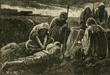De mannen van Jabesh rouwen bij het graf van Saul en Jonathan, 1890