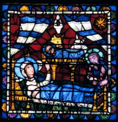 De geboorte van Christus, glas-in-lood, kathedraal van Chartres, Frankrijk, 1194-1260