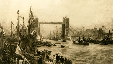 De openingsceremonie van de Tower Bridge, ca. 1894