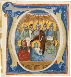 Pinksteren. Initiaal O uit een Antifonarium, ca 1320