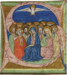 Pinksteren. Initiaal S uit een manuscript Graduale, ca. 1430