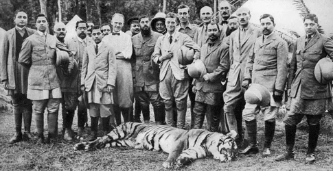 De Prins van Wales op tijgerjacht in Nepal, de Indiase Tour, 1921