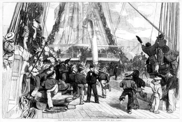 Het bezoek van de koningin aan Cherbourg - Pijpen handen naar Man Yards, 1858