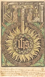 De Heilige Monograaf met de Kruisiging en Passiesymbolen [recto], in of na 1470