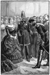 De sjah van Perzië presenteert zijn pak aan koningin Victoria in Windsor, midden-late 19e eeuw