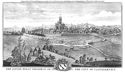 Het zuidwestelijke uitzicht op de stad Canterbury
