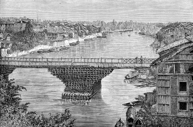 De Srinagar-brug over de rivier Jhelum, Pakistan, 1895