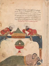 De dieven op het dak wekken de koopman, Folio van een Kalila wa Dimna, 18e eeuw