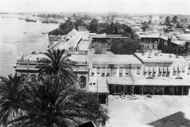 De Tigris-rivier, vanaf het 31e Britse algemene ziekenhuis, Bagdad, Mesopotamië, Eerste Wereldoorlog