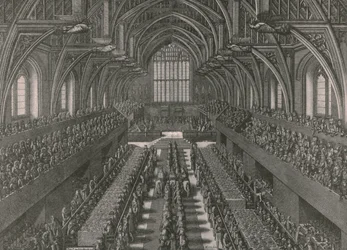Het banket in de Grote Zaal van het Palace of Westminster...kroning van James II in 1685