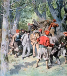 De gevangenneming van twee Franse reizigers door bandieten in Sardinië, 1894