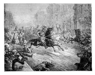 De staatsgreep, lansiers die de menigte aanvallen op de boulevards van Parijs, 19e eeuw