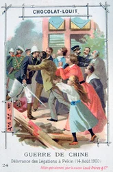 De bevrijding van het diplomatieke personeel in Peking, China, Bokseropstand, 14 augustus 1900