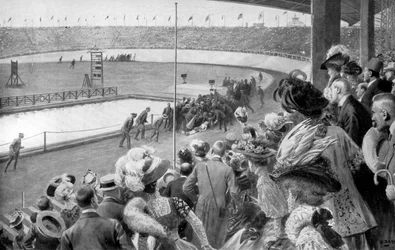 De finish van de marathon, Olympische Spelen, Londen, 1908, ca. 1920