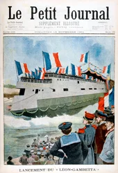 De tewaterlating van de gepantserde kruiser Leon Gambetta, Frankrijk, 1901