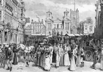 De markt, Kingston upon Thames, Surrey, 1890