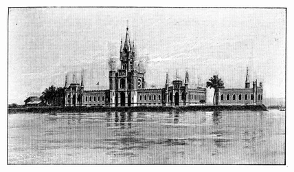 Het miniatuurpaleis op Fiscal Island, Guanabara Bay, Brazilië, 1895